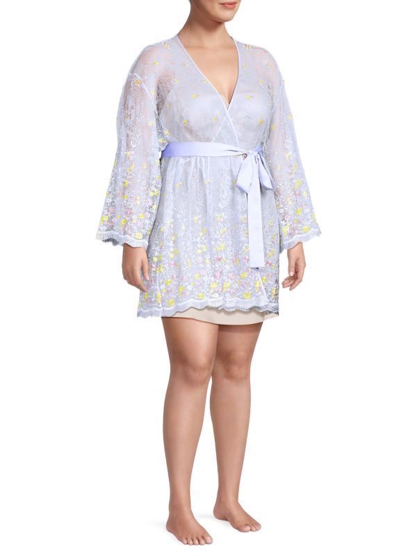 Rya Collection Plus Floral Embroidered Lace Robe